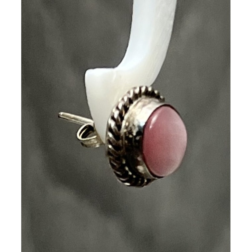 Sterling Silver Pink Tourmaline Quartz Earrings Twisted Rope 7.0g - Picture 2 of 9